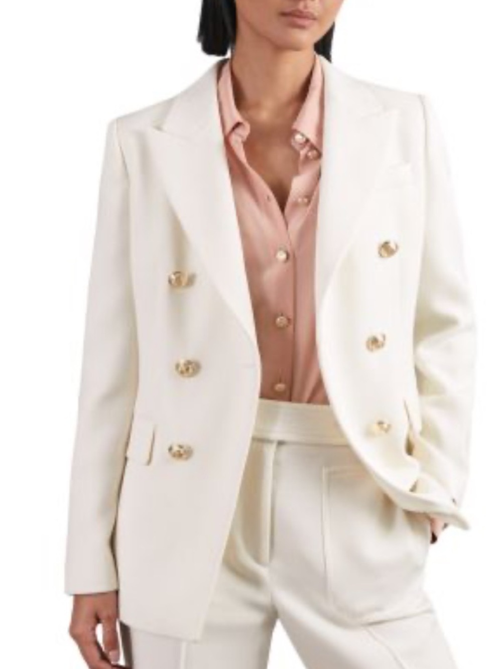 Reiss Cream Double-Breasted Lily Blazer with Gold Buttons size 6 - Picture 1 of 3
